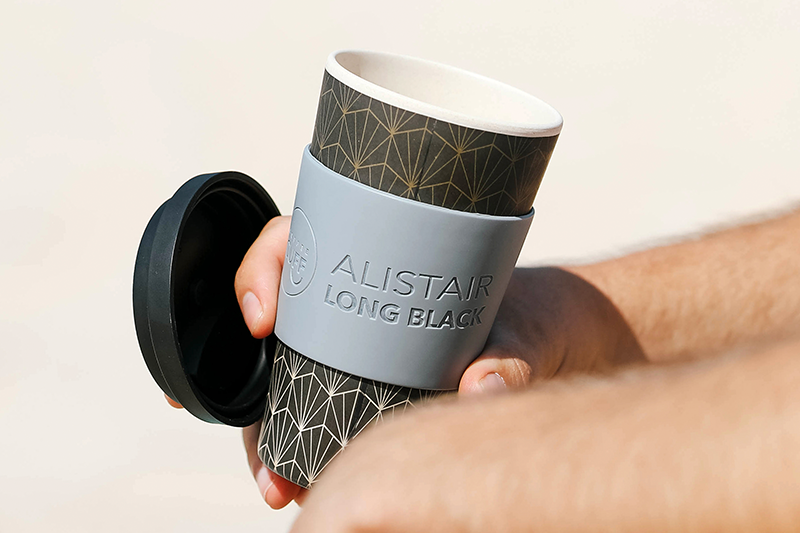 al extra large long black coffee keep cup beach