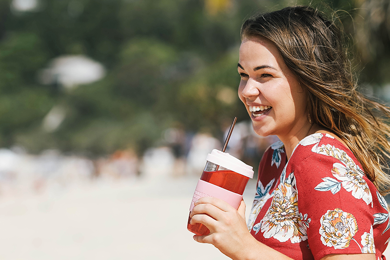 pink reusable juice cup noosa