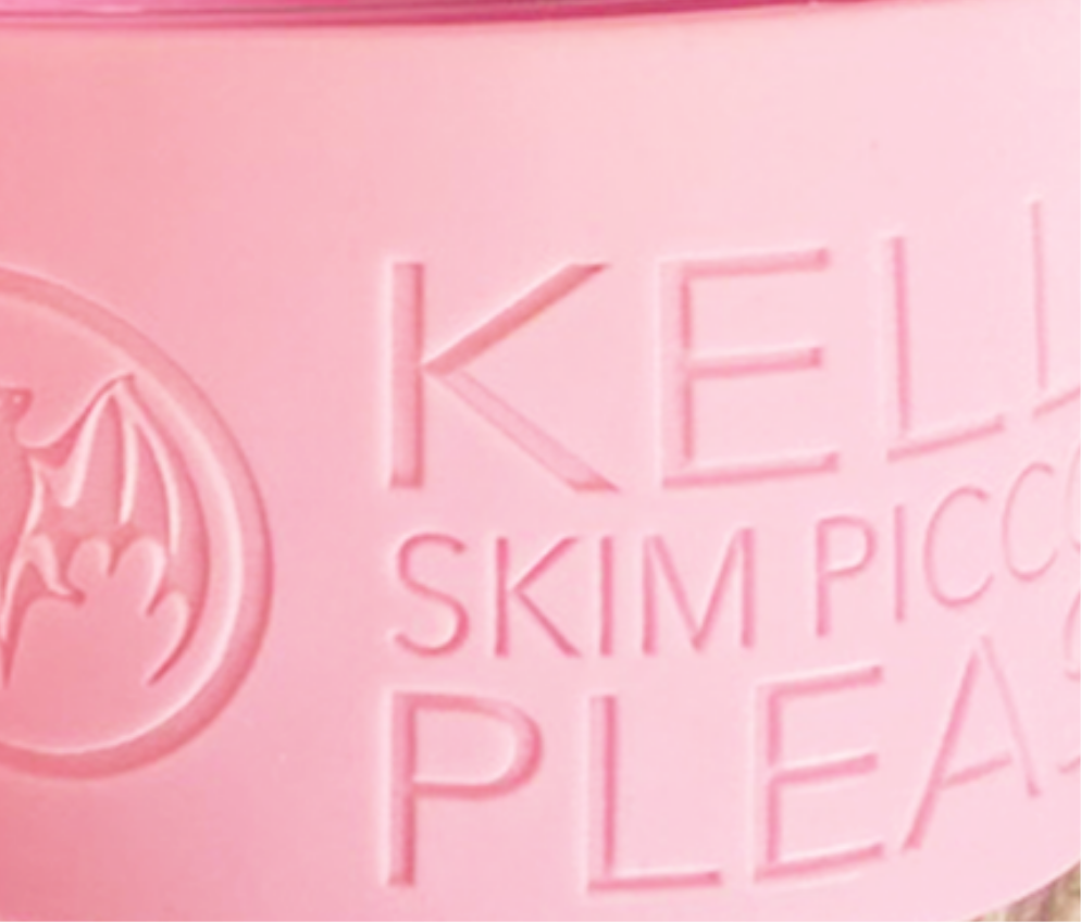 Canning Street Bamboo Reusable Cup white with floral pattern, blue silicone lid, pink custom cuff Drink Order