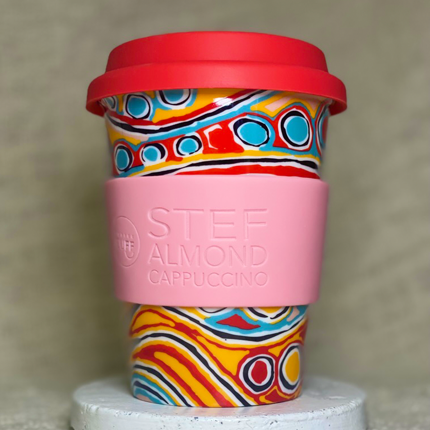 Reusable Porcelain Cup by Aboriginal Artist Judy Napangardi - Custom Cuff