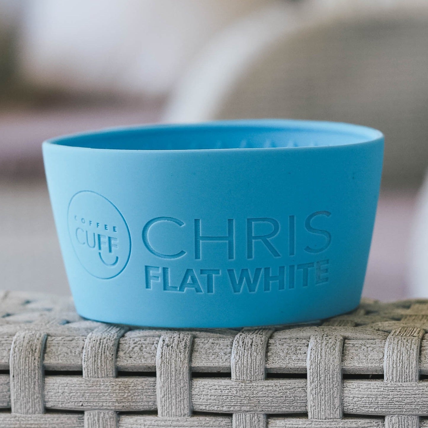 chris blue cuff flat white coffee sleeve for coffee cup
