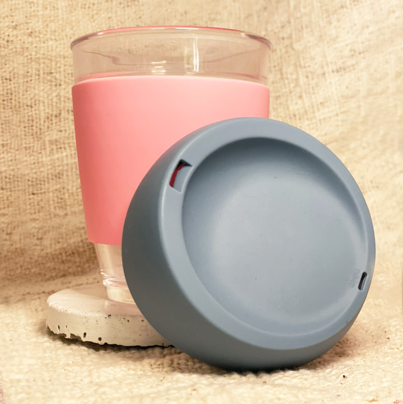 Grey and pink customised glass cup with your name and coffee details