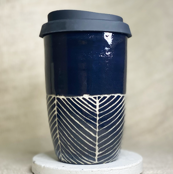 Handmade in Noosa ceramic travel mug and personalised silicone sleeve