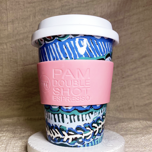 Reusable Porcelain Cup by Aboriginal Artist Murdie Morris - Custom Cuff