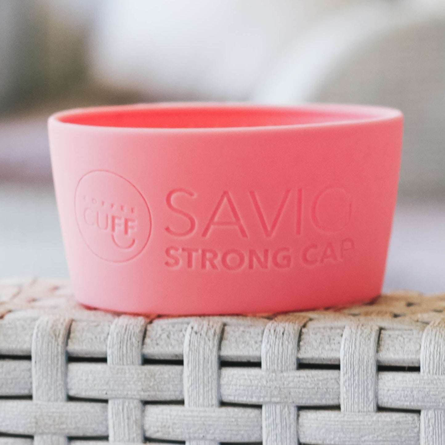 Handmade in Noosa white ceramic cup with lid and personalised cuff