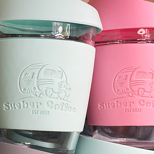 12oz Glass - Personalised Coffee Cup with Large Silicone Cuff - VARIOUS COLOURS