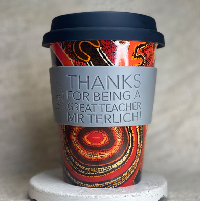 Reusable Porcelain Cup by Aboriginal Artist Theo Hudson - Custom Cuff