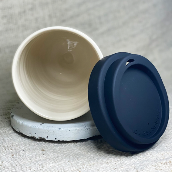 • NEW • Handmade in Noosa white ceramic cup with lid and personalised cuff