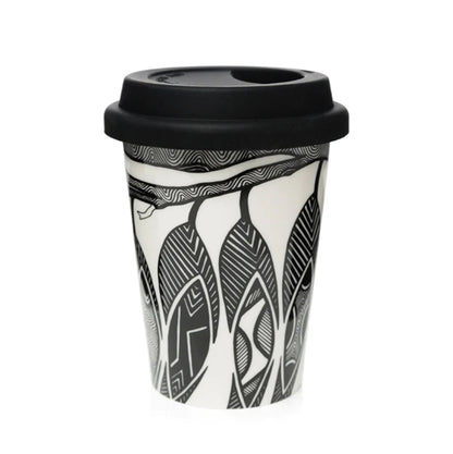 black and white porcelain keep cup unique artwork on reusable cup
