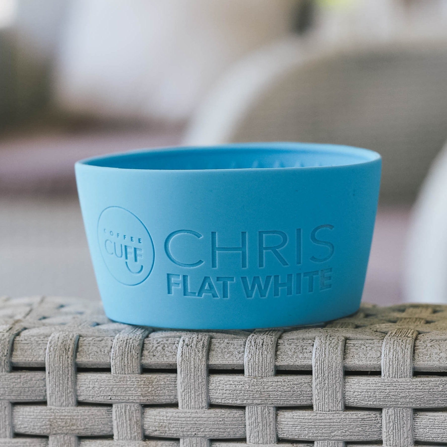 blue coffee cup sleeve for keep cup with flat white myordercup