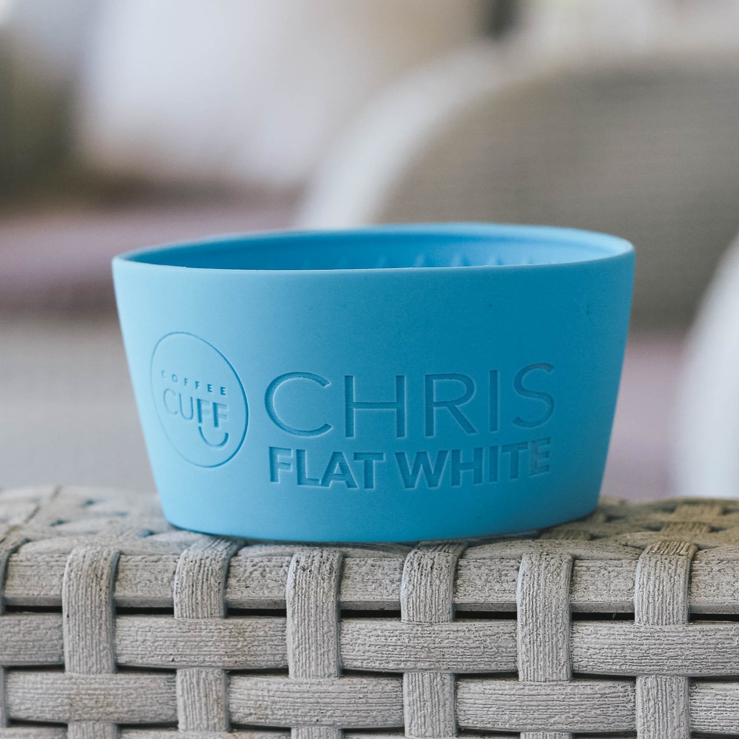 Reusable mosaic coffee cup and personalised coffee sleeve