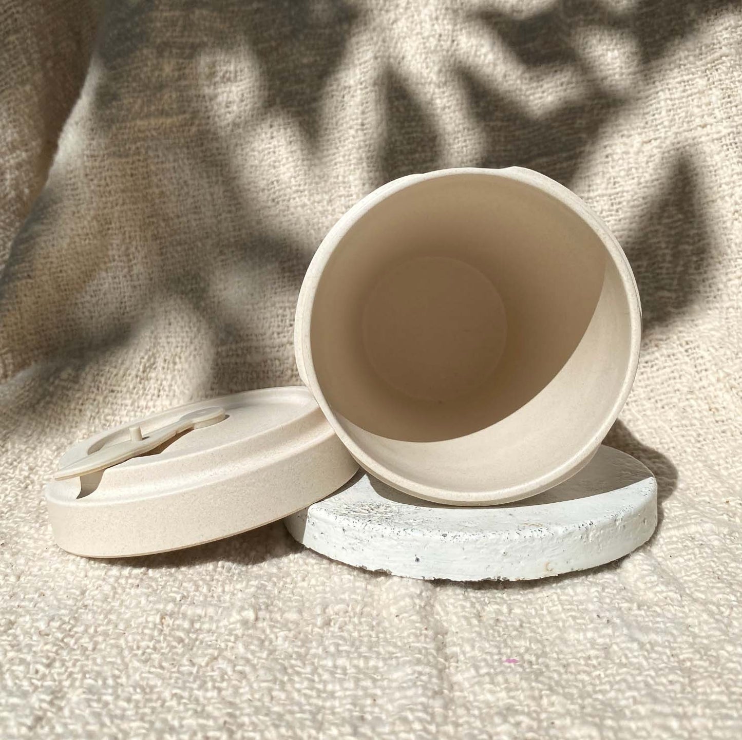 Reusable Bamboo Sand Coloured Extra Large Cup with Blue Personalised Cuff