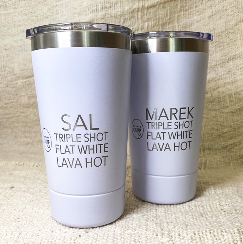 coffee beans to go in coffee cuff with name and cafe order