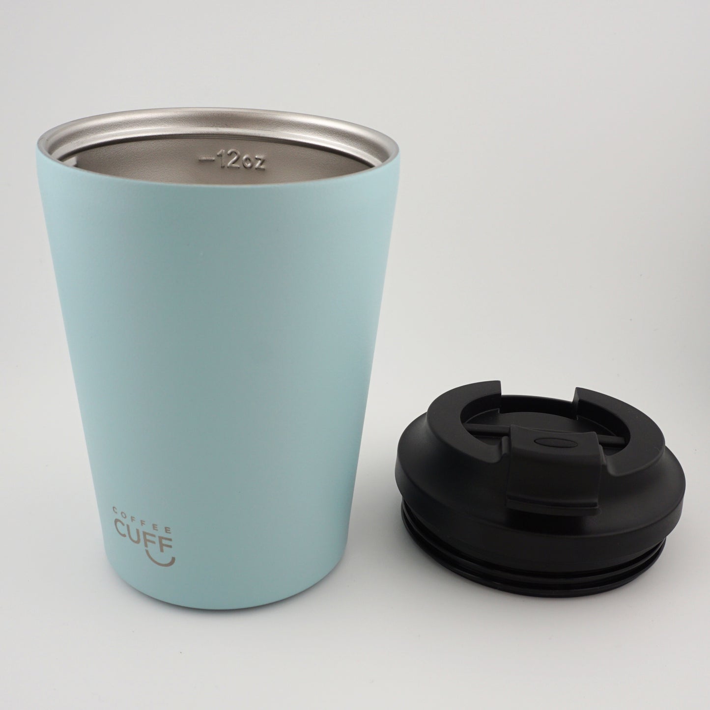 12oz_Stainless_Coffee_Cup_Sea_Foam_Blue_Lid_Off
