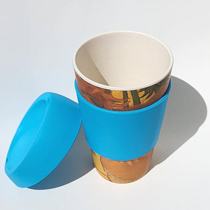 14oz Sunflowers Van Gogh Bamboo Reusable Cup_top