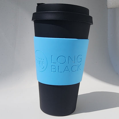 16oz Kerr and Napier Black Bamboo Reusable Cup_side view