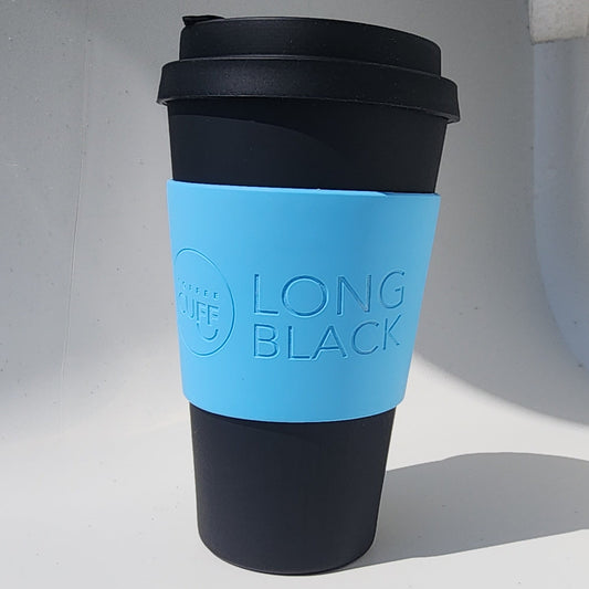 16oz Kerr and Napier Black Bamboo Reusable Cup_side view