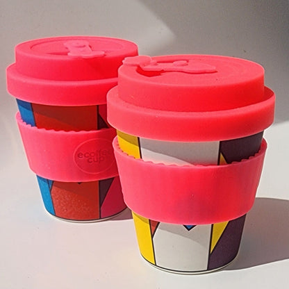 6oz Roxy Pink Bamboo Reusable Cup & Small Pink Cuff_2 front