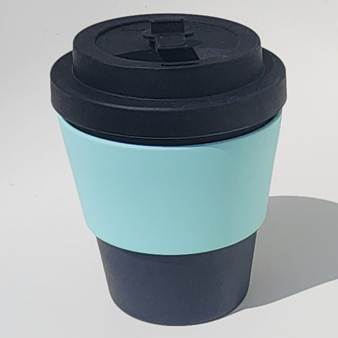 8oz Matte Black Bamboo Reusable Cup_side