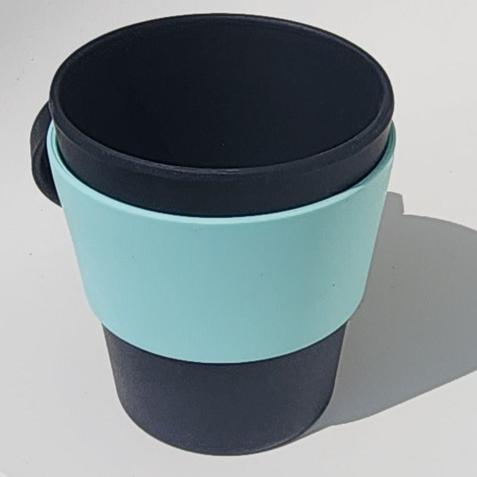 8oz Matte Black Bamboo Reusable Cup_top angle