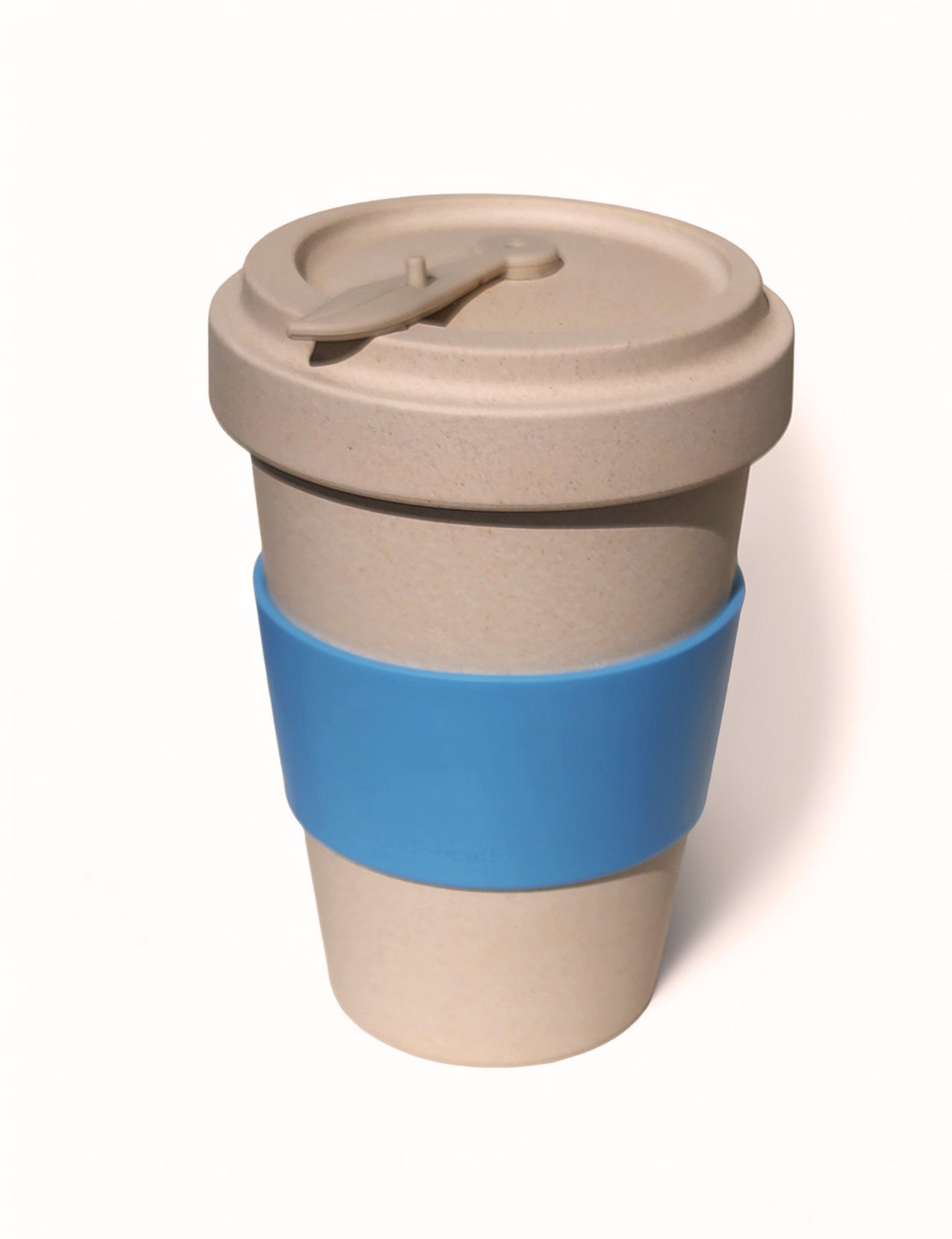 Reusable Bamboo Sand Coloured Extra Large Cup with Blue Personalised Cuff