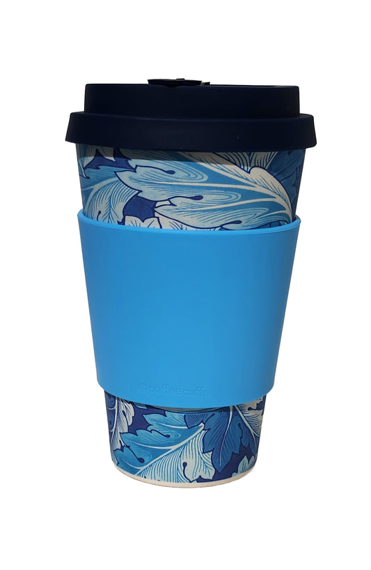 Acanthus Large Bamboo Reusable Cup and Blue Coffee Cuff