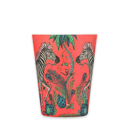 emma shipley lost world red keep cup with pretty zebra and jungle pattern