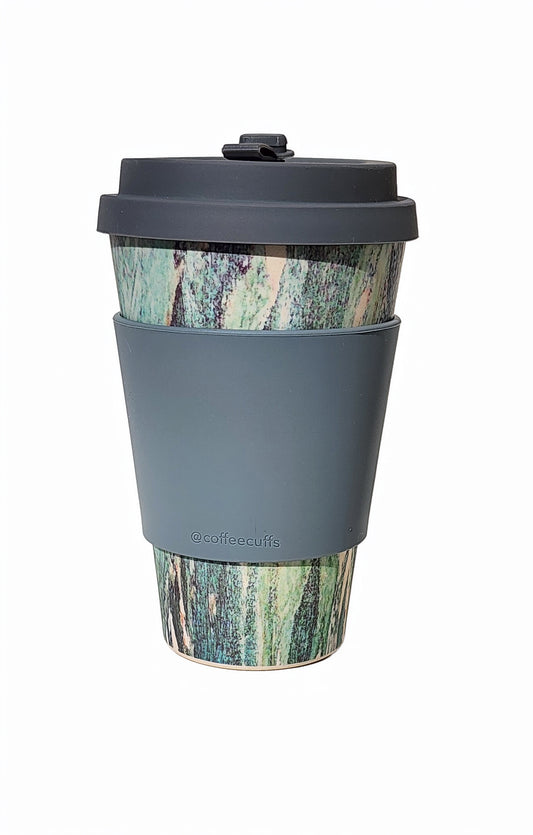 14oz Marmo Verde Bamboo Large Cup with Grey Personalised Cuff