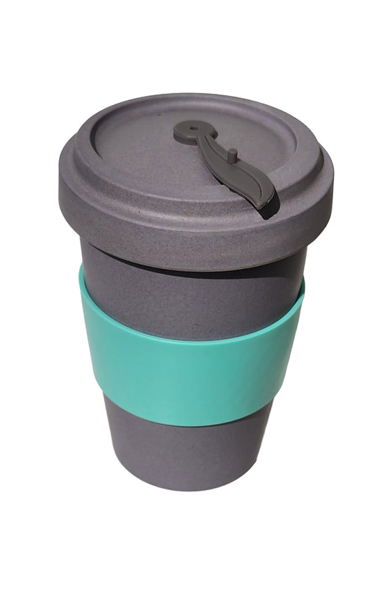 Reusable Large Bamboo Cup in Charcoal Grey and Personalised Cuff