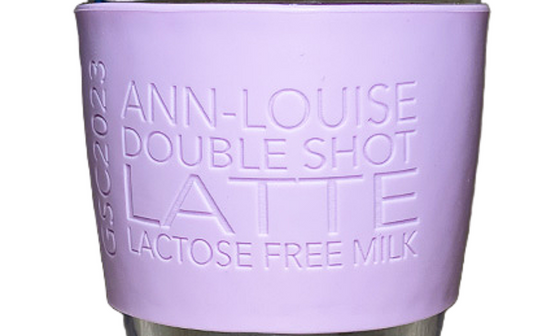 Willow bamboo cup in large with lavender cuff coffee order