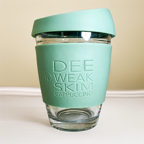 12oz Glass - Personalised Coffee Cup with Large Silicone Cuff