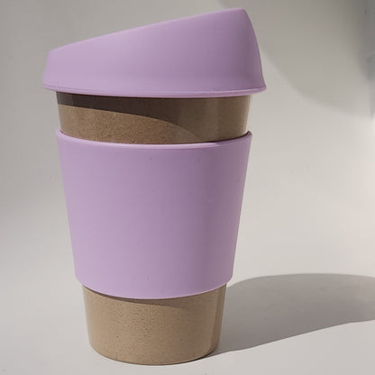 Rice_Husk_reusable_beige_coffee_cup_with_large_lavender_cuff_colour_front