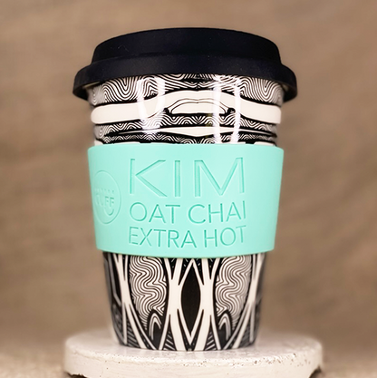 black and white reusable keep cup