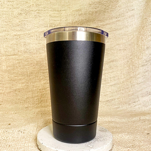 stainless steel insulated keep cup in black with custom name and order