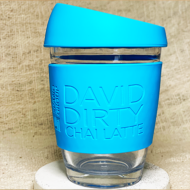 bright blue keep cup great for logo branding or individual name and coffee order on your reusable glass