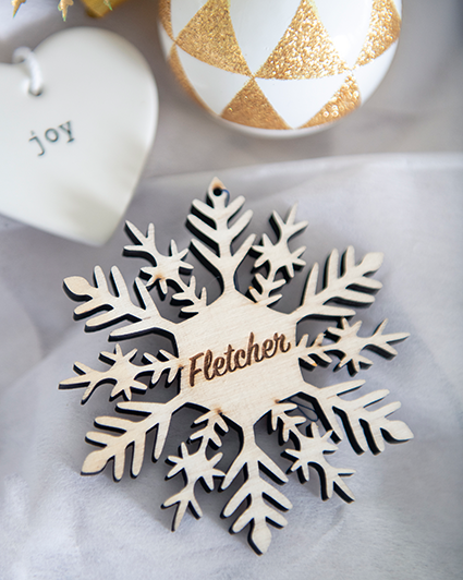 handmade christmas personalised wooden snowflake with name