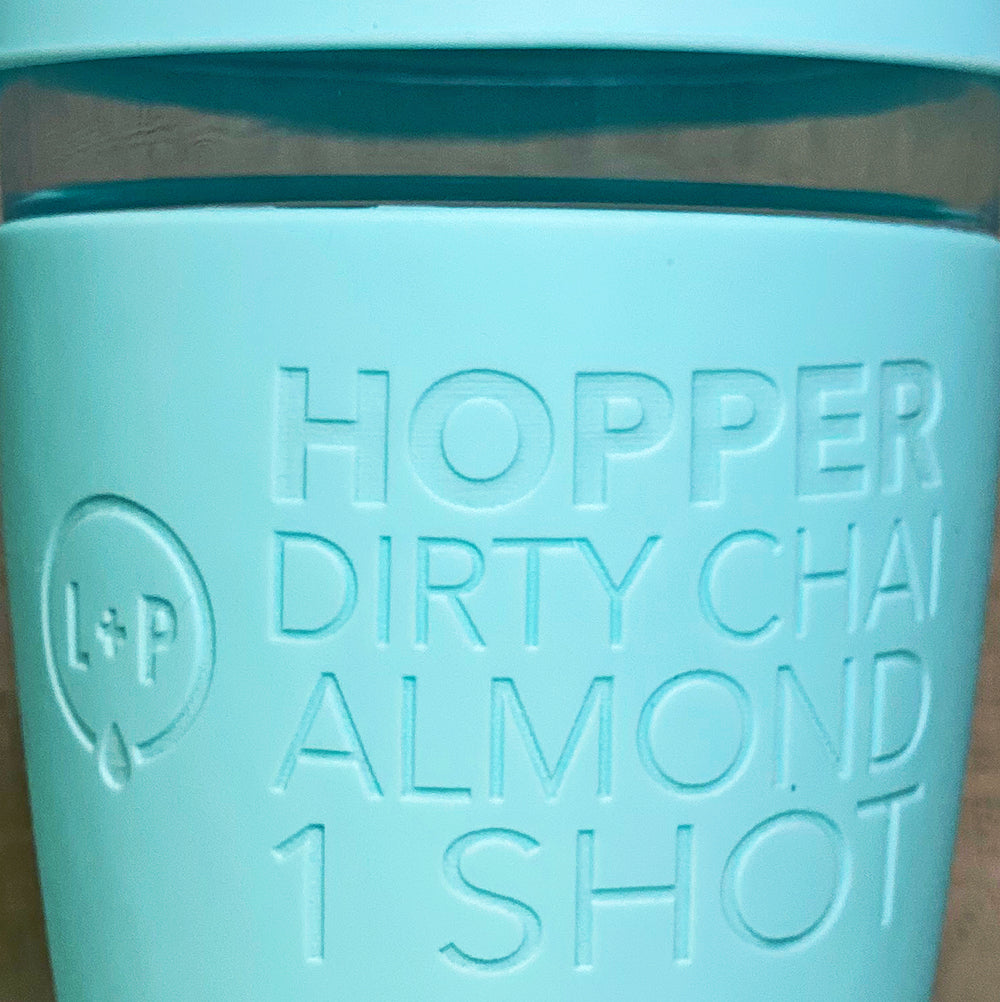 hopper dirty chai almond coffee ladle and press takeaway coffee