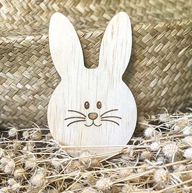 Handmade easter bunny coaster in wood for easter dining setting