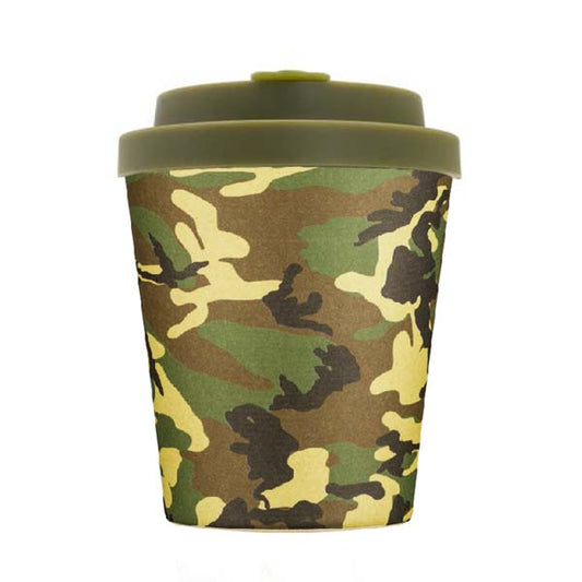 Reusable camouflage bamboo cup with name and coffee order