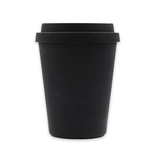 Matt black reusable bamboo cup and customised sleeve with order