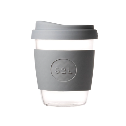 Grey SoL 12oz Glass Reusable Cup and Personalised Cuff Package
