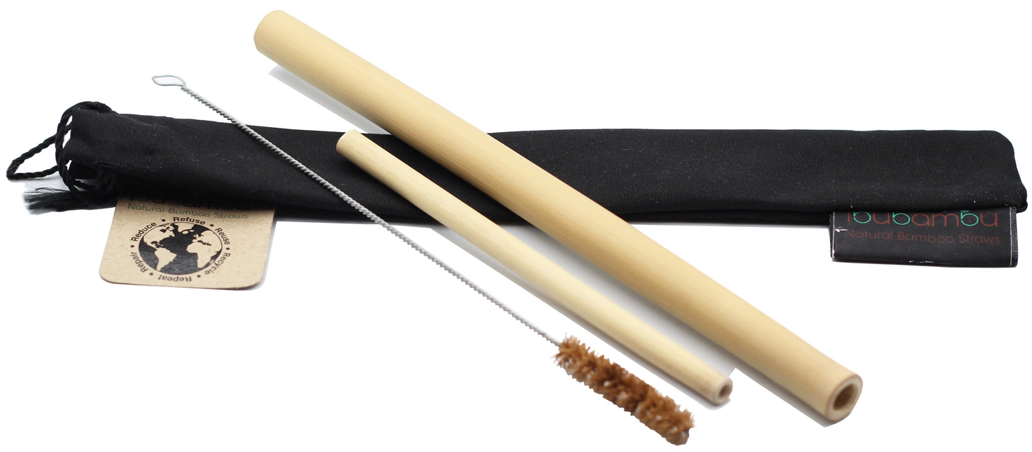 Bamboo 2-straw gift set with brush and bag