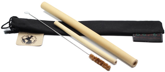 Bamboo 2-straw gift set with brush and bag