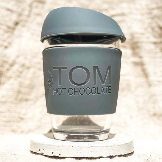 Grey personalised reusable glass and customised cuff